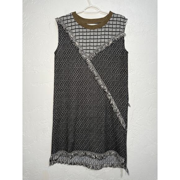 THML asymmetrical color block jaycaurd tweed fringe shift dress womens medium - Picture 1 of 7